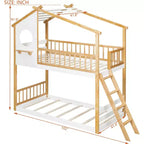 Bellemave Lit Superposé Maison Jumeau sur Jumeau avec Toit et Fenêtre, Lit Superposé Enfant en Bois avec Échelle et Barrières de Sécurité, Cadre en Pin Massif, Naturel