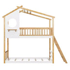 Bellemave Lit Superposé Maison Jumeau sur Jumeau avec Toit et Fenêtre, Lit Superposé Enfant en Bois avec Échelle et Barrières de Sécurité, Cadre en Pin Massif, Naturel