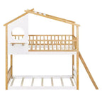 Bellemave Lit Superposé Maison Jumeau sur Jumeau avec Toit et Fenêtre, Lit Superposé Enfant en Bois avec Échelle et Barrières de Sécurité, Cadre en Pin Massif, Naturel