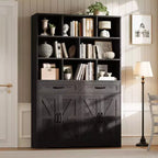 Grande bibliothèque en bois pour enfants, 2 tiroirs, 4 portes, meuble de rangement à 6 niveaux, étagère de rangement spacieuse, pour salon, bureau