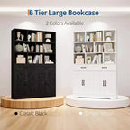 Grande bibliothèque en bois pour enfants, 2 tiroirs, 4 portes, meuble de rangement à 6 niveaux, étagère de rangement spacieuse, pour salon, bureau