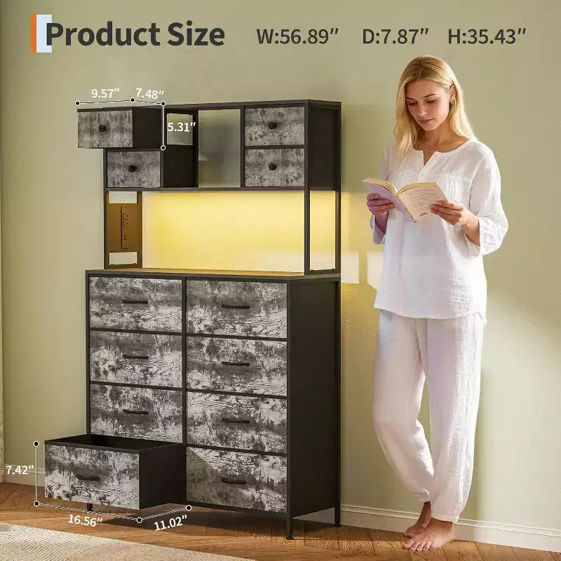 Commode en tissu à 12 tiroirs, étagères ouvertes, cadre métallique, pour chambre à coucher, couloir