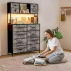 Commode en tissu à 12 tiroirs, étagères ouvertes, cadre métallique, pour chambre à coucher, couloir