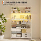 Commode en tissu à 12 tiroirs, étagères ouvertes, cadre métallique, pour chambre à coucher, couloir