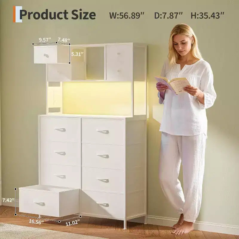 Commode en tissu à 12 tiroirs, étagères ouvertes, cadre métallique, pour chambre à coucher, couloir