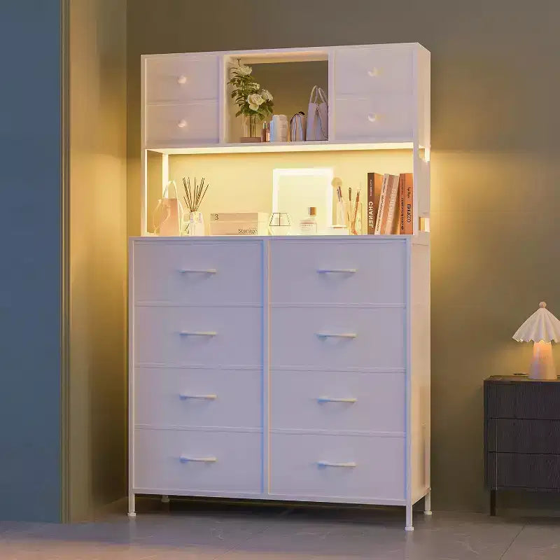 Commode en tissu à 12 tiroirs, étagères ouvertes, cadre métallique, pour chambre à coucher, couloir
