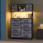 Commode en tissu à 12 tiroirs, étagères ouvertes, cadre métallique, pour chambre à coucher, couloir