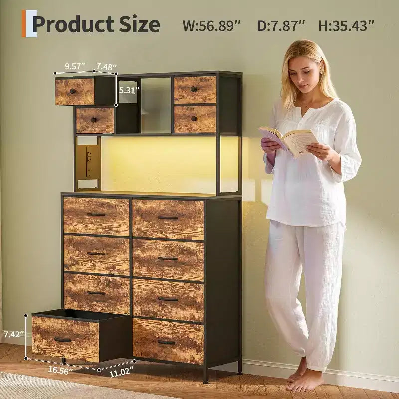 Commode en tissu à 12 tiroirs, étagères ouvertes, cadre métallique, pour chambre à coucher, couloir