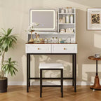 Coiffeuse Whisen, coiffeuse moderne avec miroir, 2 tiroirs et pieds et tabouret en métal robuste - Blanc