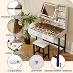 Coiffeuse Whisen, coiffeuse moderne avec miroir, 2 tiroirs et pieds et tabouret en métal robuste - Blanc