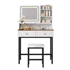 Coiffeuse Whisen, coiffeuse moderne avec miroir, 2 tiroirs et pieds et tabouret en métal robuste - Blanc