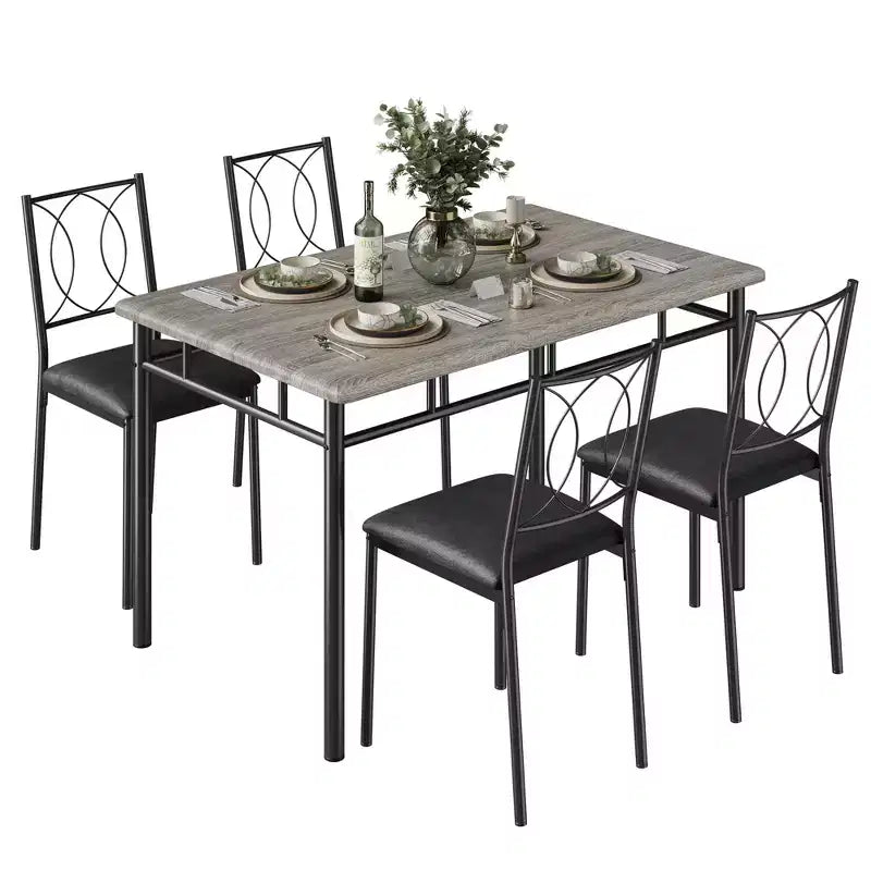 Ensemble de salle à manger de ferme pour 4 - Table de salle à manger avec chaises rembourrées, ensemble de table de cuisine en bois
