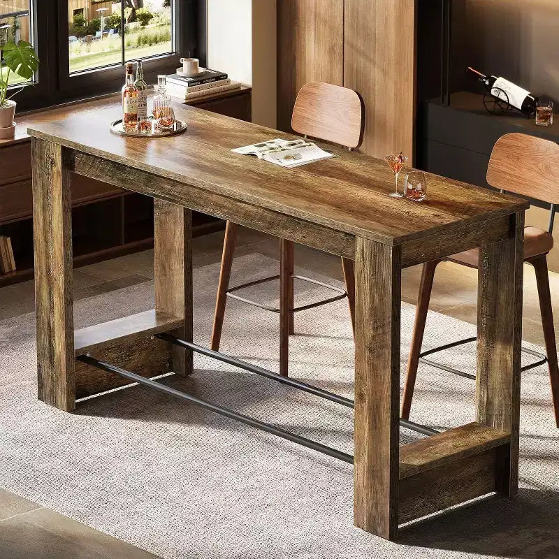 Table de bar haute Lantine de 160 cm, Table de pub de 95 cm de hauteur de comptoir avec repose-pieds en métal, Longue unité de bar pour cuisine, bistro ou restaurant