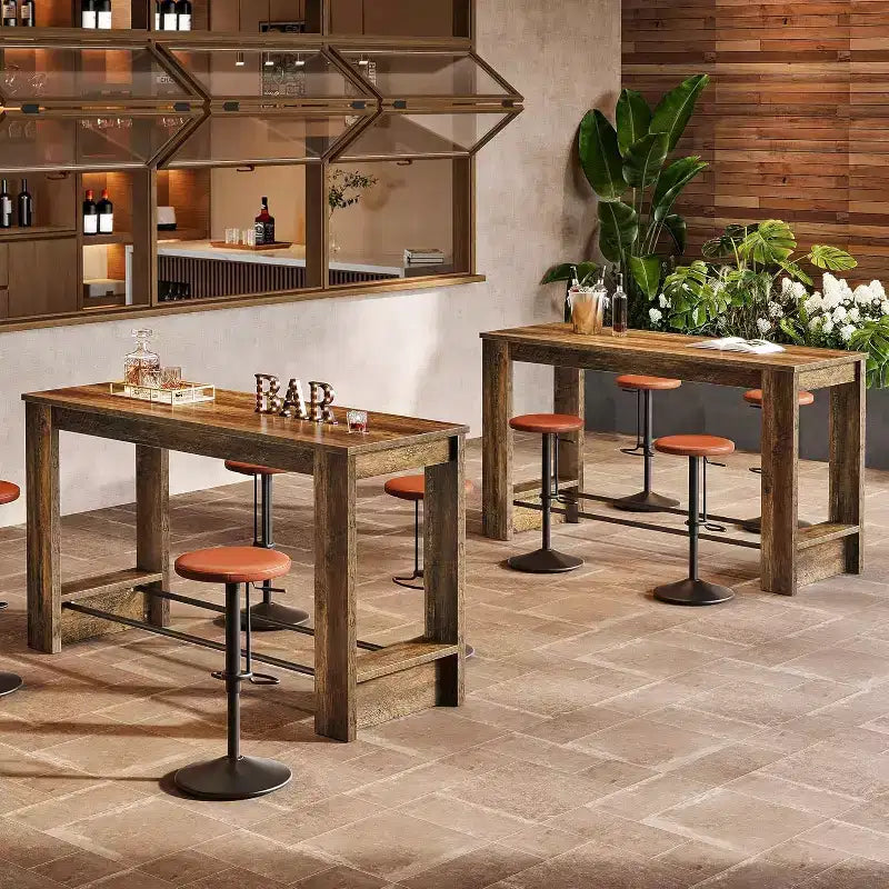 Table de bar haute Lantine de 160 cm, Table de pub de 95 cm de hauteur de comptoir avec repose-pieds en métal, Longue unité de bar pour cuisine, bistro ou restaurant