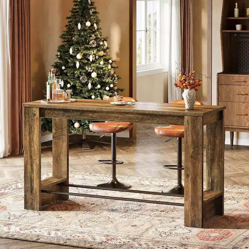Table de bar haute Lantine de 160 cm, Table de pub de 95 cm de hauteur de comptoir avec repose-pieds en métal, Longue unité de bar pour cuisine, bistro ou restaurant