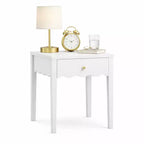Table de chevet blanche avec tiroir, table de chevet moderne avec tablier ondulé, table d'appoint compacte pour chambre et salon, petite table d'appoint avec rangement