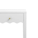 Table de chevet blanche avec tiroir, table de chevet moderne avec tablier ondulé, table d'appoint compacte pour chambre et salon, petite table d'appoint avec rangement