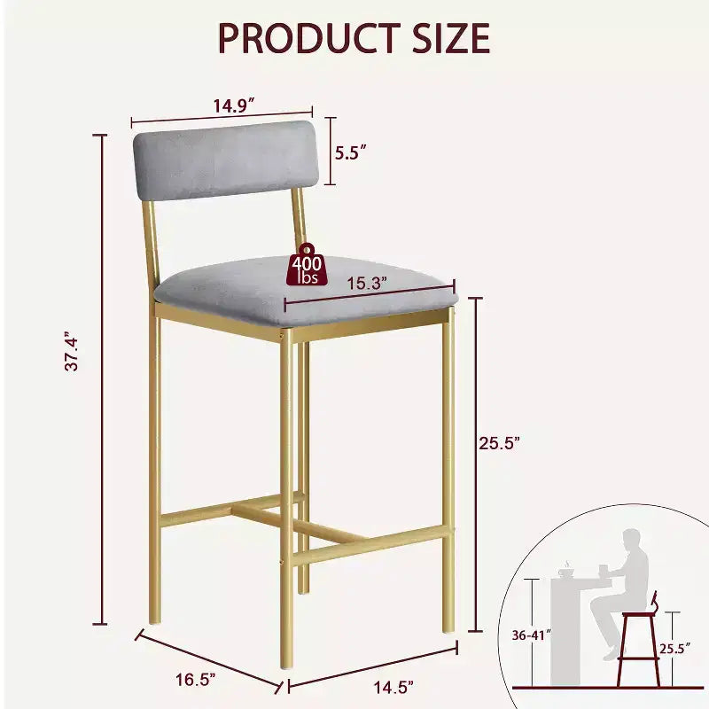 Lot de 4 tabourets de bar à hauteur de comptoir, tabourets de bar rembourrés avec dossier et assise large, chaises d'îlot de cuisine avec repose-pieds pour bar et salle à manger à la maison