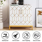 Bahut de buffet, meuble de rangement moderne avec portes et étagères, 30.9W14.3D33.3H, blanc/doré pour cuisine/bureau/salle à manger/salon