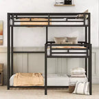 ModernLuxe Lits superposés triples en métal en forme de L, lit superposé triple industriel peu encombrant avec échelles et garde-corps complets, noir
