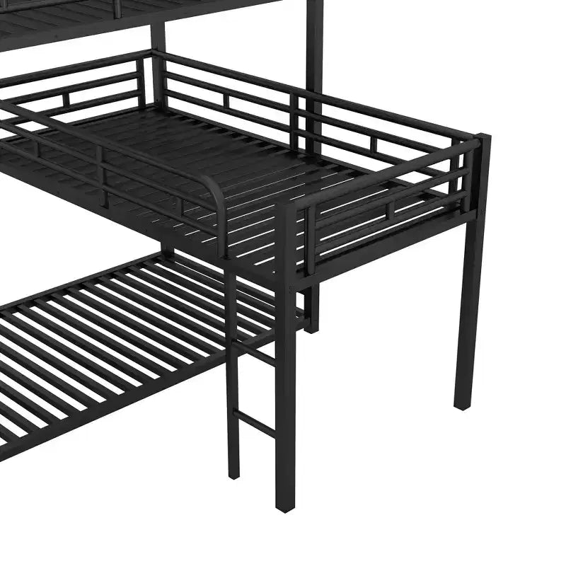 ModernLuxe Lits superposés triples en métal en forme de L, lit superposé triple industriel peu encombrant avec échelles et garde-corps complets, noir