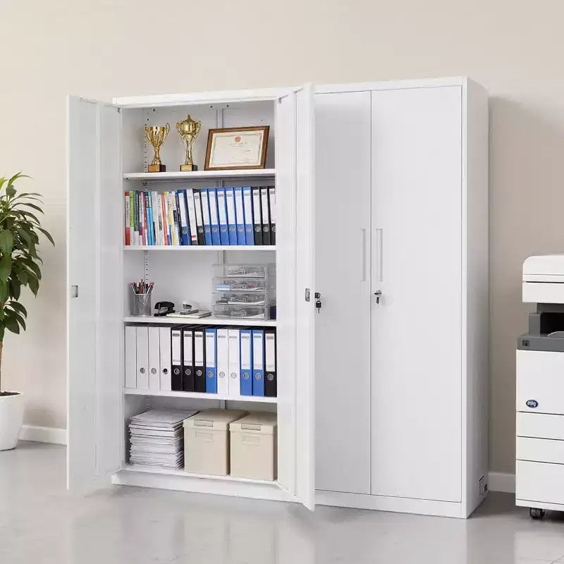 Armoire de rangement en métal VEVOR, armoire de garage en acier verrouillable de 175 cm avec 4 étagères réglables, 2 portes magnétiques, 2 clés, rangement d'outils à 5 niveaux, blanc