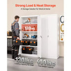 Armoire de rangement en métal VEVOR, armoire de garage en acier verrouillable de 175 cm avec 4 étagères réglables, 2 portes magnétiques, 2 clés, rangement d'outils à 5 niveaux, blanc