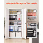 Armoire de rangement en métal VEVOR, armoire de garage en acier verrouillable de 175 cm avec 4 étagères réglables, 2 portes magnétiques, 2 clés, rangement d'outils à 5 niveaux, blanc