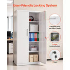 Armoire de rangement en métal VEVOR, armoire de garage en acier verrouillable de 175 cm avec 4 étagères réglables, 2 portes magnétiques, 2 clés, rangement d'outils à 5 niveaux, blanc