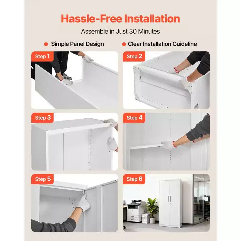 Armoire de rangement en métal VEVOR, armoire de garage en acier verrouillable de 175 cm avec 4 étagères réglables, 2 portes magnétiques, 2 clés, rangement d'outils à 5 niveaux, blanc