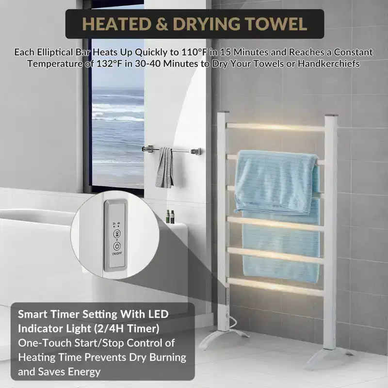 Sèche-serviettes 6 barres, mural ou sur pied, chauffe-serviettes électrique à brancher, étanche IP56 pour salle de bain, spa