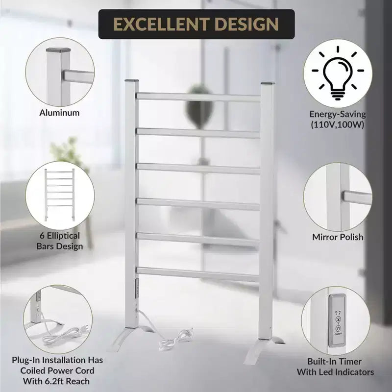 Sèche-serviettes 6 barres, mural ou sur pied, chauffe-serviettes électrique à brancher, étanche IP56 pour salle de bain, spa