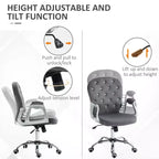 Chaise de bureau en velours, chaise de bureau capitonnée avec accoudoirs rembourrés, hauteur réglable et roulettes pivotantes