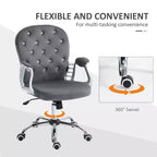Chaise de bureau en velours, chaise de bureau capitonnée avec accoudoirs rembourrés, hauteur réglable et roulettes pivotantes