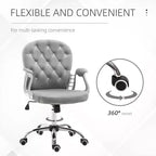 Chaise de bureau en velours, chaise de bureau capitonnée avec accoudoirs rembourrés, hauteur réglable et roulettes pivotantes