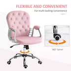 Chaise de bureau en velours, chaise de bureau capitonnée avec accoudoirs rembourrés, hauteur réglable et roulettes pivotantes