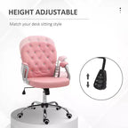 Chaise de bureau en velours, chaise de bureau capitonnée avec accoudoirs rembourrés, hauteur réglable et roulettes pivotantes
