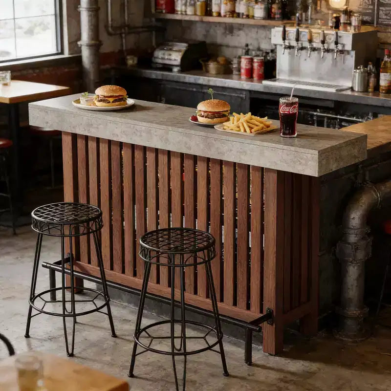 Table de bar GDFStudio Paula moderne en métal et bois avec 2 étagères de rangement et patins réglables