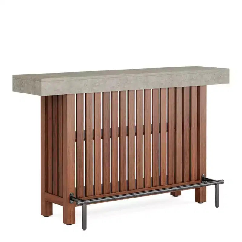 Table de bar GDFStudio Paula moderne en métal et bois avec 2 étagères de rangement et patins réglables
