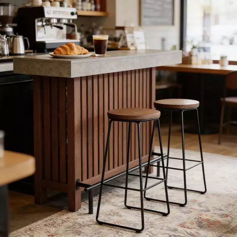 Table de bar GDFStudio Paula moderne en métal et bois avec 2 étagères de rangement et patins réglables