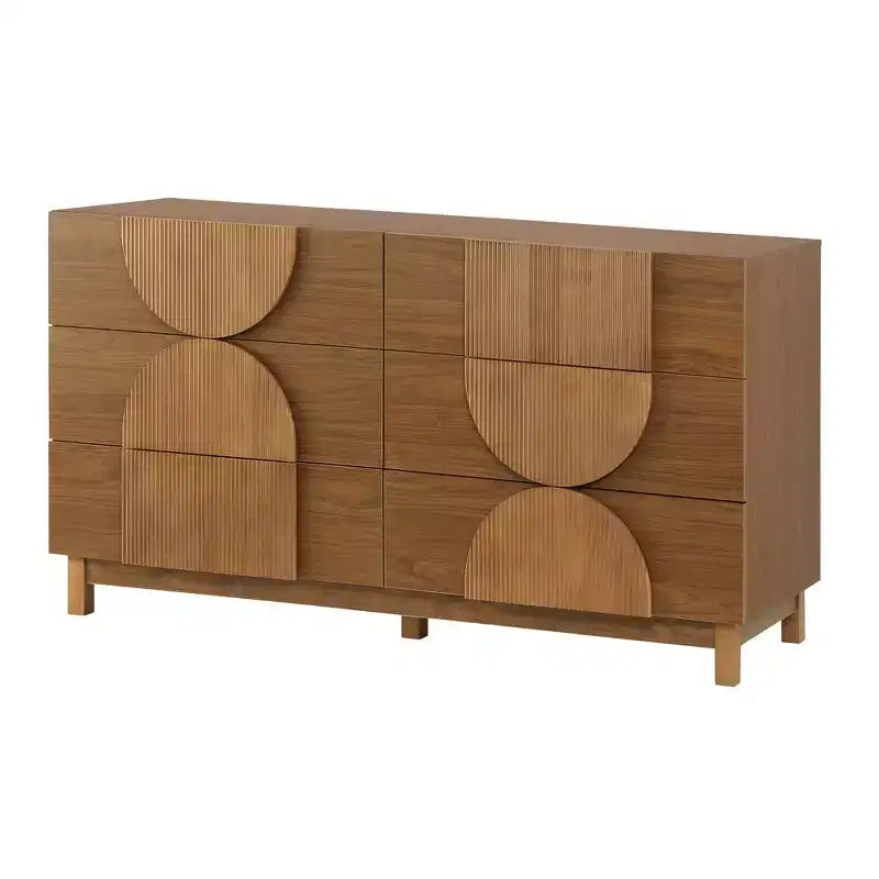 Commode Whisen à 6 tiroirs, design géométrique moderne, buffet de rangement large à accents demi-cercle pour chambre et salon