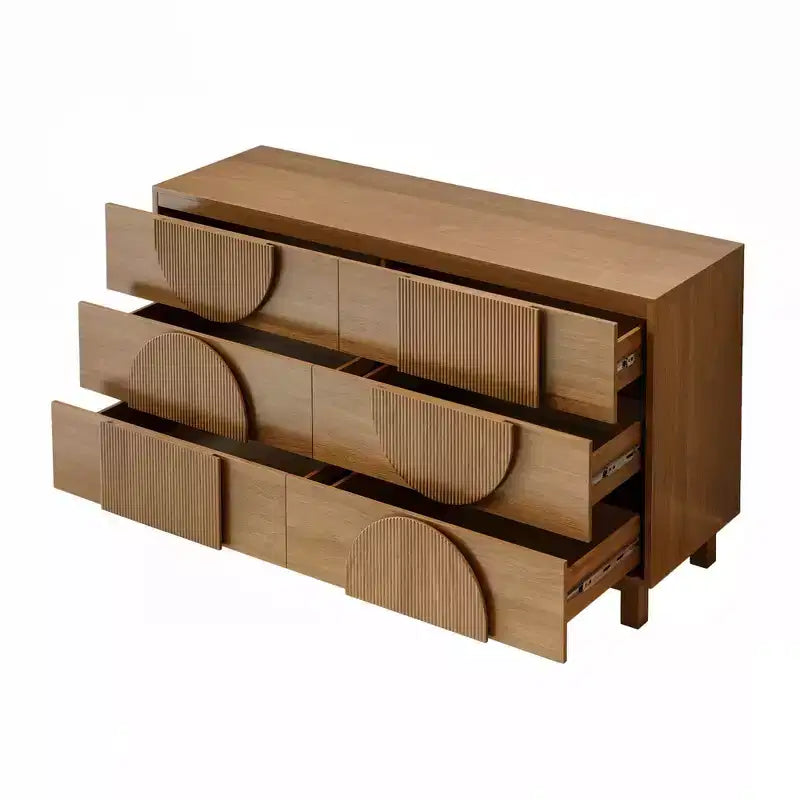 Commode Whisen à 6 tiroirs, design géométrique moderne, buffet de rangement large à accents demi-cercle pour chambre et salon