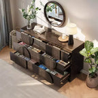 Commode Whisen à 6 tiroirs, design géométrique moderne, buffet de rangement large à accents demi-cercle pour chambre et salon