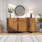 Commode Whisen à 6 tiroirs, design géométrique moderne, buffet de rangement large à accents demi-cercle pour chambre et salon