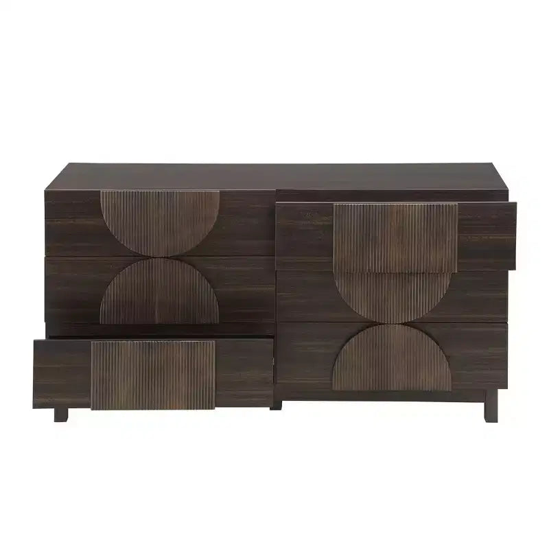 Commode Whisen à 6 tiroirs, design géométrique moderne, buffet de rangement large à accents demi-cercle pour chambre et salon