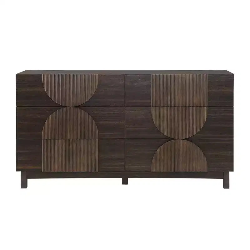 Commode Whisen à 6 tiroirs, design géométrique moderne, buffet de rangement large à accents demi-cercle pour chambre et salon