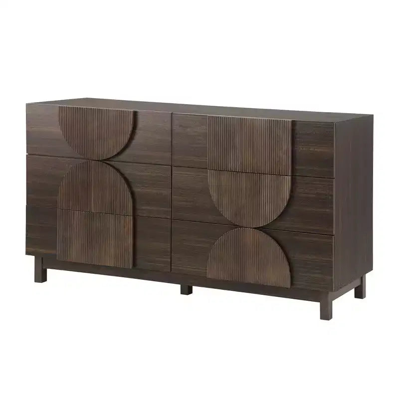 Commode Whisen à 6 tiroirs, design géométrique moderne, buffet de rangement large à accents demi-cercle pour chambre et salon