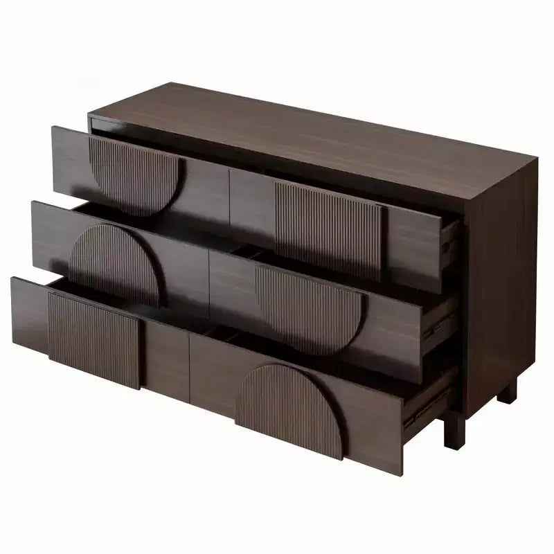 Commode Whisen à 6 tiroirs, design géométrique moderne, buffet de rangement large à accents demi-cercle pour chambre et salon