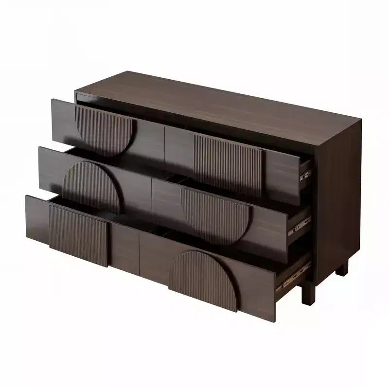 Commode Whisen à 6 tiroirs, design géométrique moderne, buffet de rangement large à accents demi-cercle pour chambre et salon