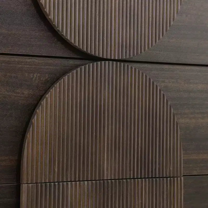 Commode Whisen à 6 tiroirs, design géométrique moderne, buffet de rangement large à accents demi-cercle pour chambre et salon